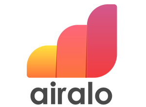 Airalo logo, which is an ombre effect red, orange and yellow decreasing steps, with the word airalo below